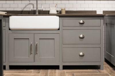 Cup and Bar Handles on Kitchen Sink Cabinet